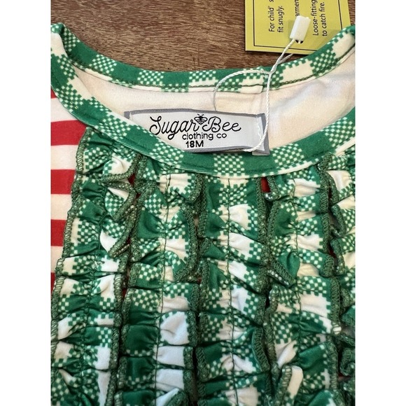 NWT Sugar Bee Ruffle Buttflap Pajamas Christmas Striped Holiday Lounge Size 18 M - Picture 6 of 7